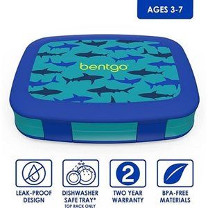 NEW Bentgo Kids Prints Leak-Proof 5Compartment Bento Style Kids Lunch Box Sharks